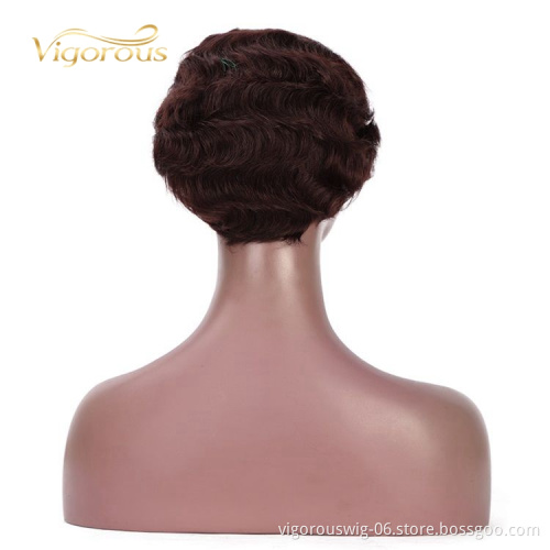 Vigorous Finger Wave Pixie Cut Good Quality Short Wave Bob For Woman Brazilian Brown Real Short Human Hair Wigs